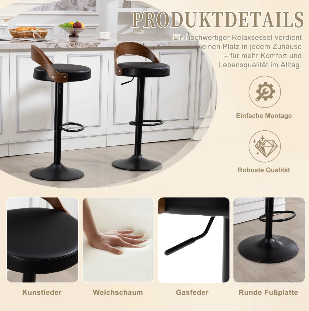 Set 2 sgabelli da bar girevoli regolabili 62-83 cm in PU e metallo; neri