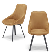 Set 2 sedie imbottita per sala da pranzo ASIA, design moderno, gambe in metallo finitura antracite, rivestimento in tessuto idrorepellente effetto scamosciato colore Senape