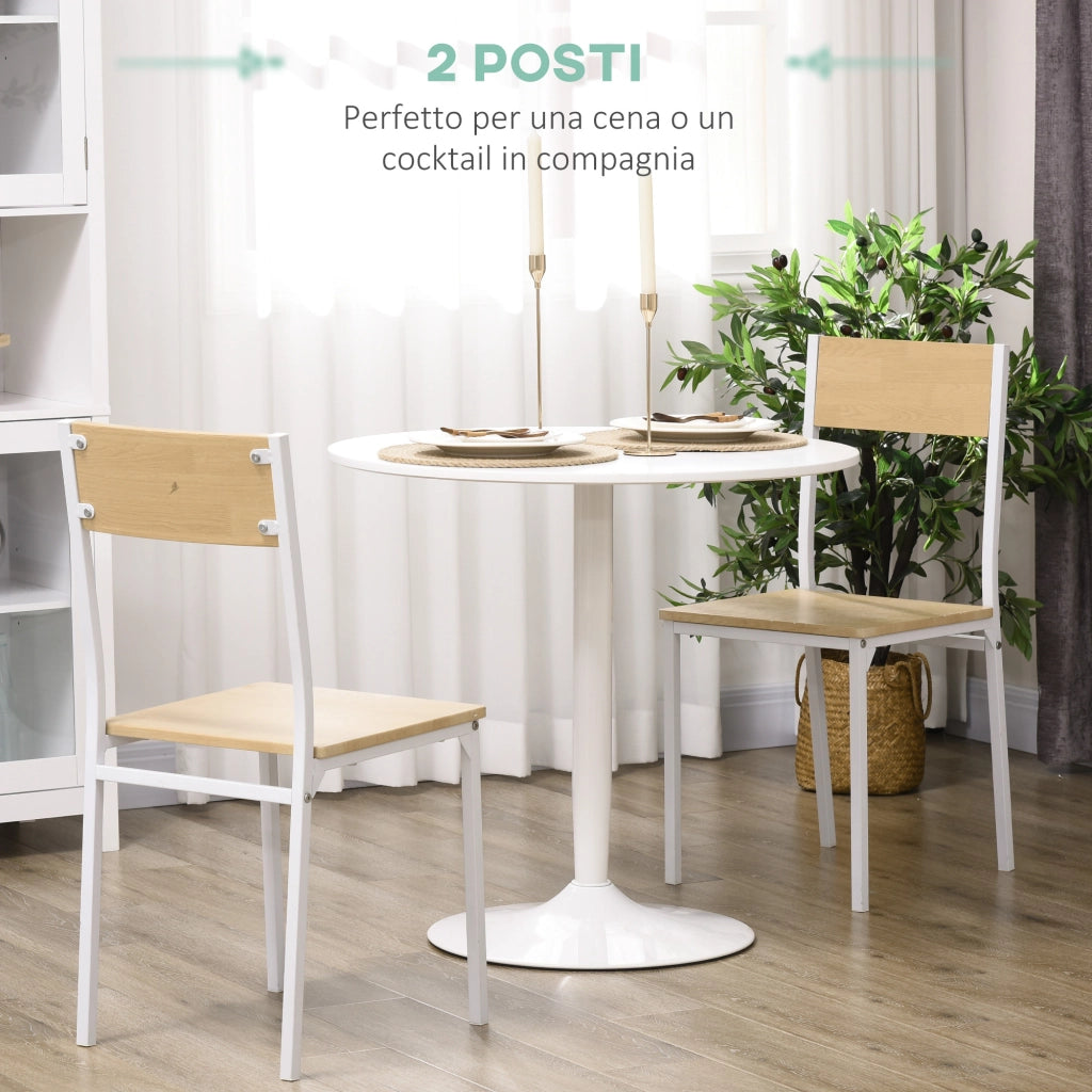 Tavolo Rotondo Moderno per 2 Persone ¨C Zephmum ¨C MDF e Acciaio, Bianco, ?70x75cm