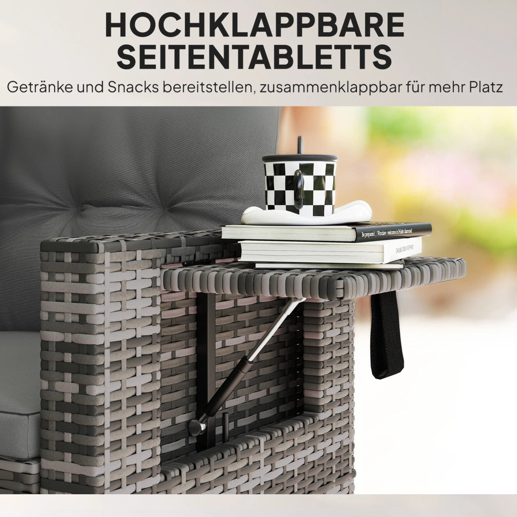 Divano 2 posti in rattan con cuscini e tavolini laterali ¨C Zephmum ¨C Grigio chiaro