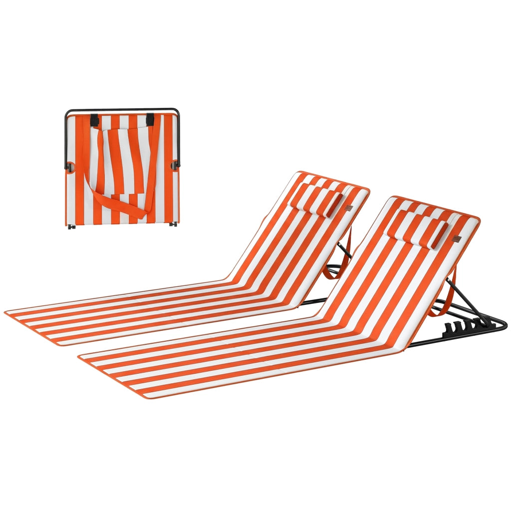 Set 2 Lettini Pieghevoli Portatili, Spiaggia, Schienale Regolabile, Arancione.
