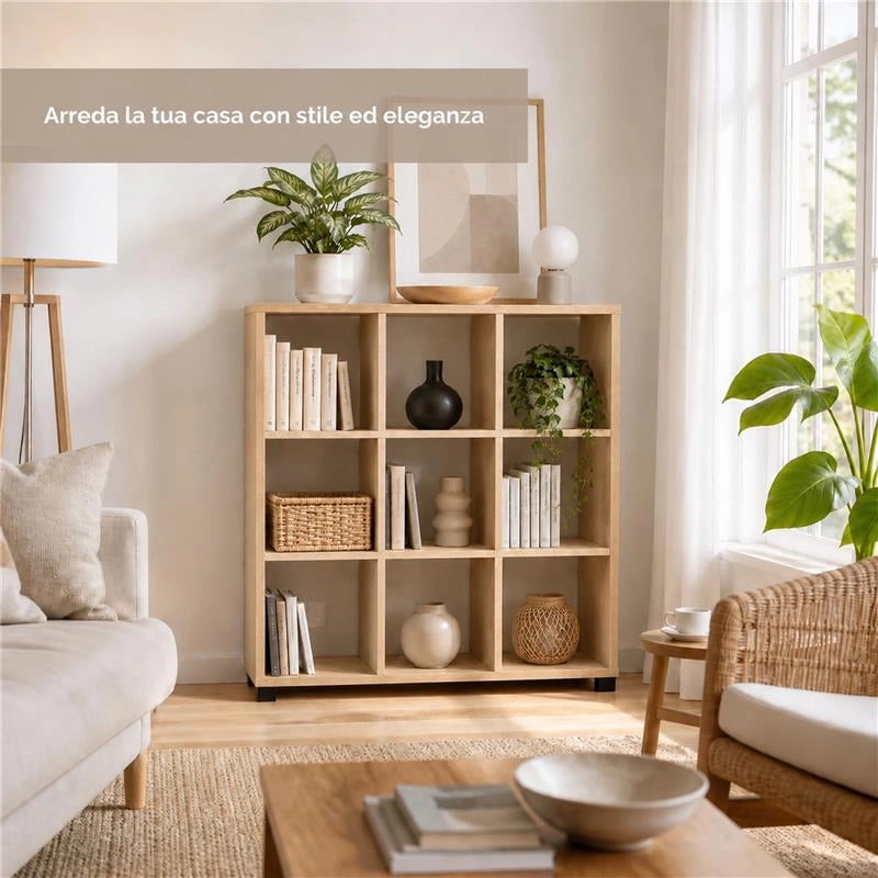 LIBRERIA IN MDF ROVERE CON NOVE RIPIANI MISURE: 90X24X99 CM
