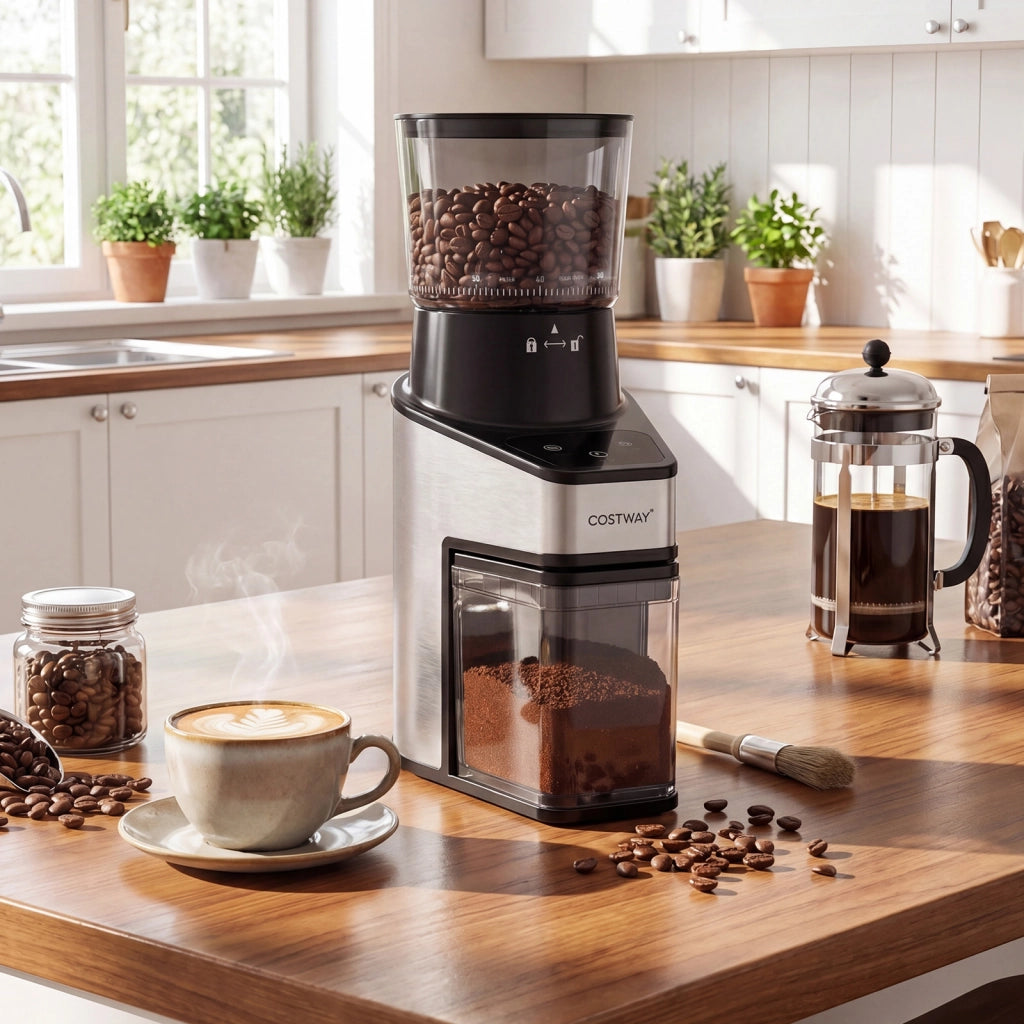 Macina caff¨¨ elettrico con 60 livelli di macinatura, Macinacaff¨¨ antistatico con dispaly e timer 150 W