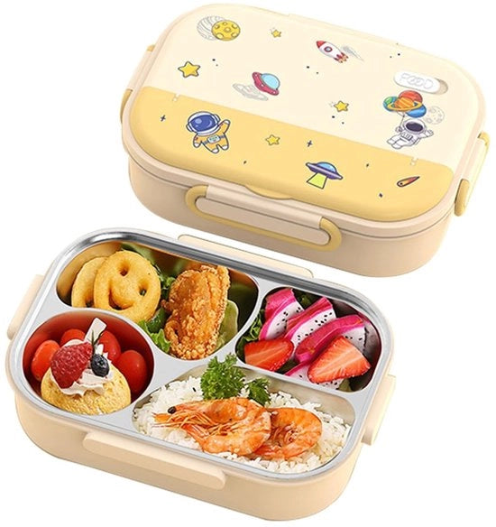 Bento Box per Bambini - 4 Compartimenti - Inerte Chimicamente - Design Colorato - Apertura Facile