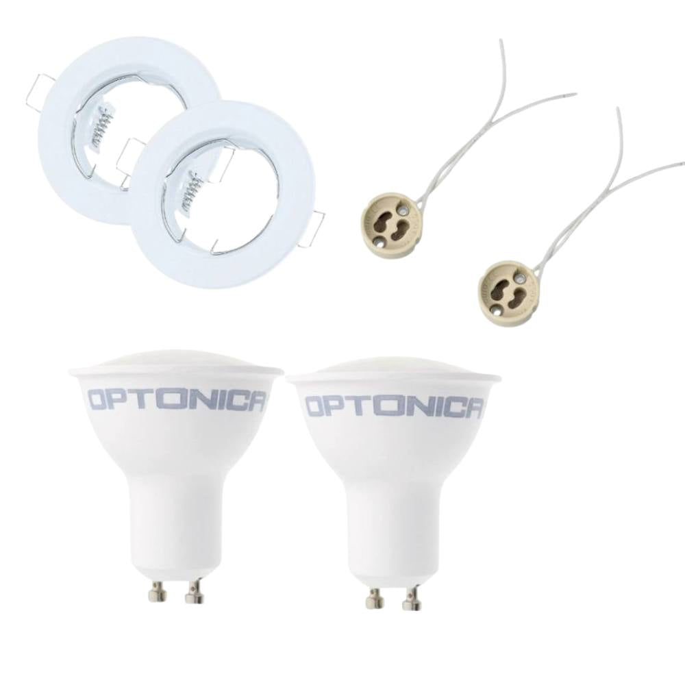Kit incasso faretti led gu10 con portalampada e supporti tondi per interno