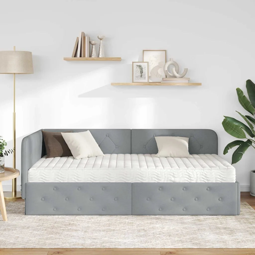 Cornice del letto ad angolo Grigio chiaro 90 x 200 cm Tessuto