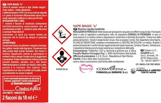 Vape, Bipacco Ricarica Liquida 30 notti + 30 notti,Efficace contro le Zanzare Comuni e Tigre, 18 ml + 18 ml