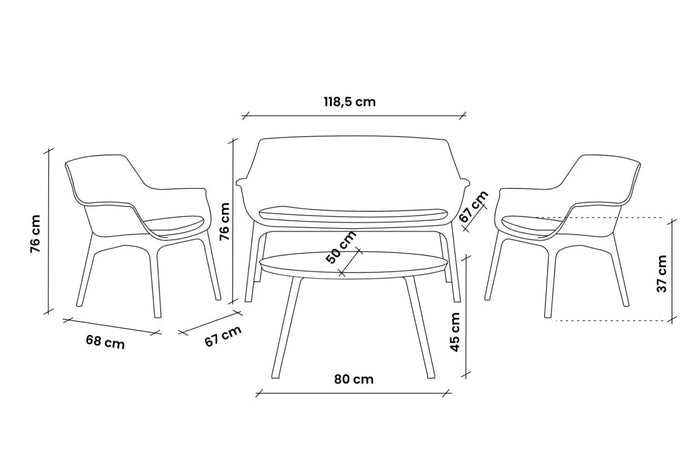 SET DA GIARDINO POLIPROPILENE 'LUXOR' grigio/antracite  - BICA