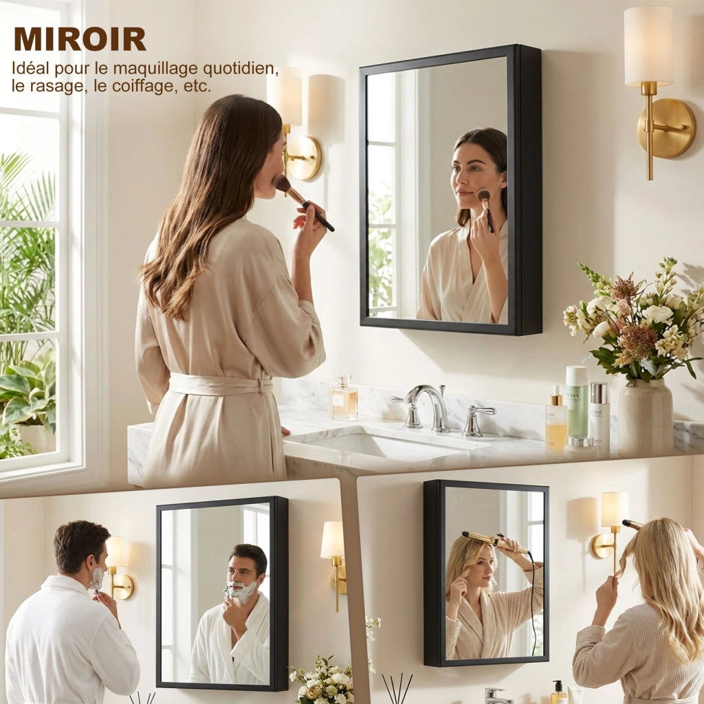 Armadietto Bagno Specchio Sospeso ¨C Zephmum ¨C Nero Acciaio 40x12x60 cm