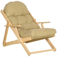 Sedia per Soggiorno Pieghevole con Braccioli e Cuscino, in Legno di Faggio e Tessuto, 71x89x96 cm, Marrone