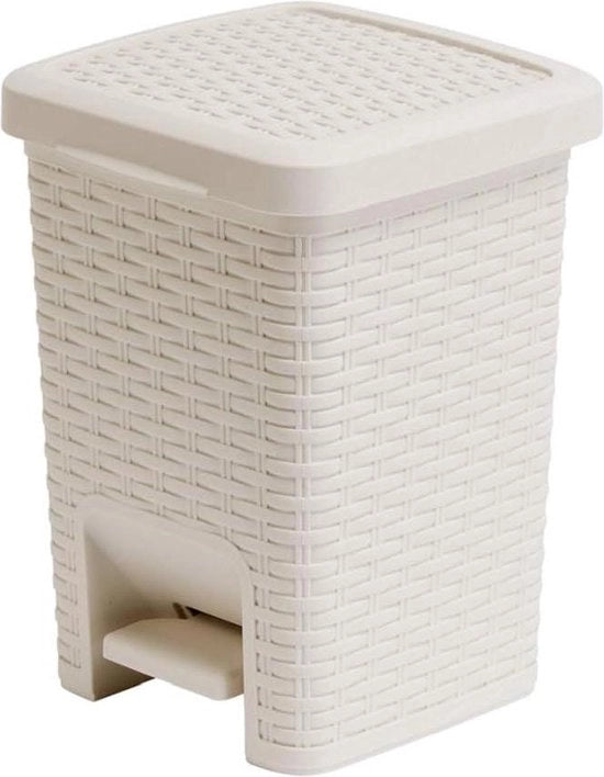Piede del Water Closet in Rattan Effetto a 6 Litri con Coperchio a Pedale in Lino Calico Crème