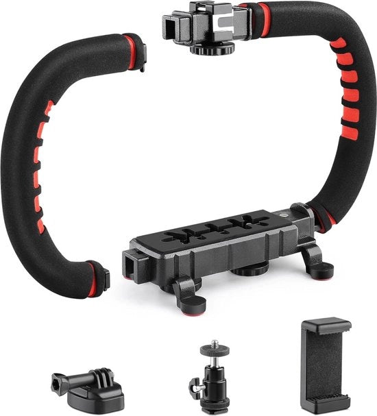 Stabilizzatore per Smartphone, Manubrio Opportuno, Rig per Video, Compatibile con Tutti i Telefoni, Camcorder, Azione Cam.