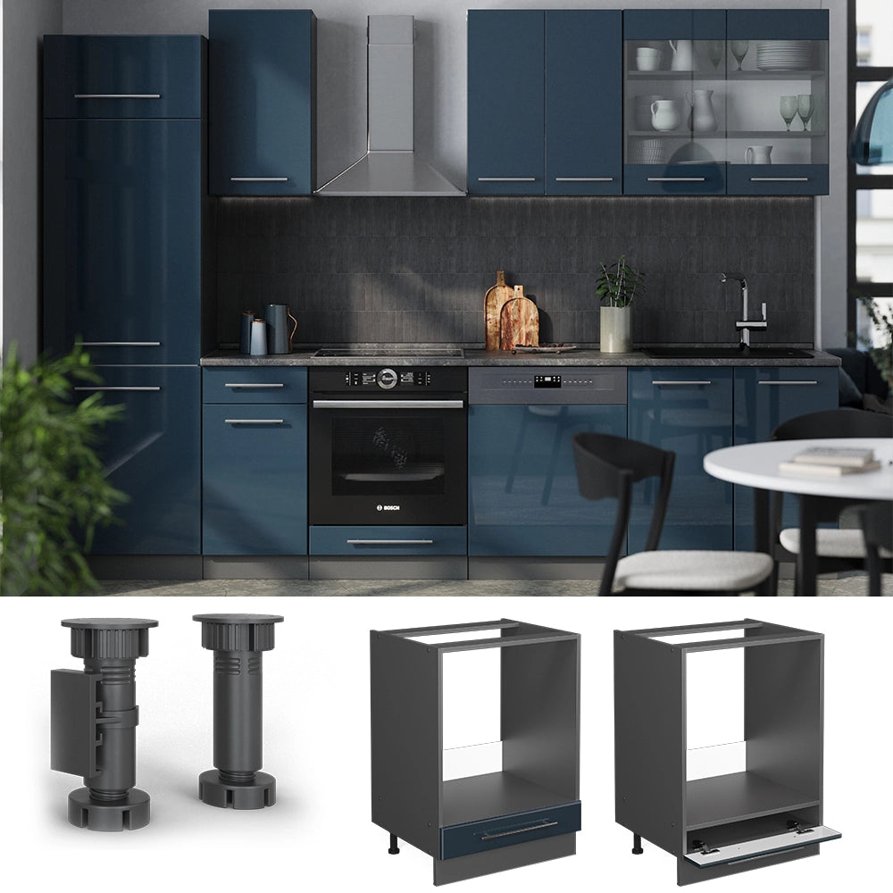 Mobile per forno da incasso Fame-Line Blu scuro lucido/Antracite 60 cm, PL Marmo Vicco