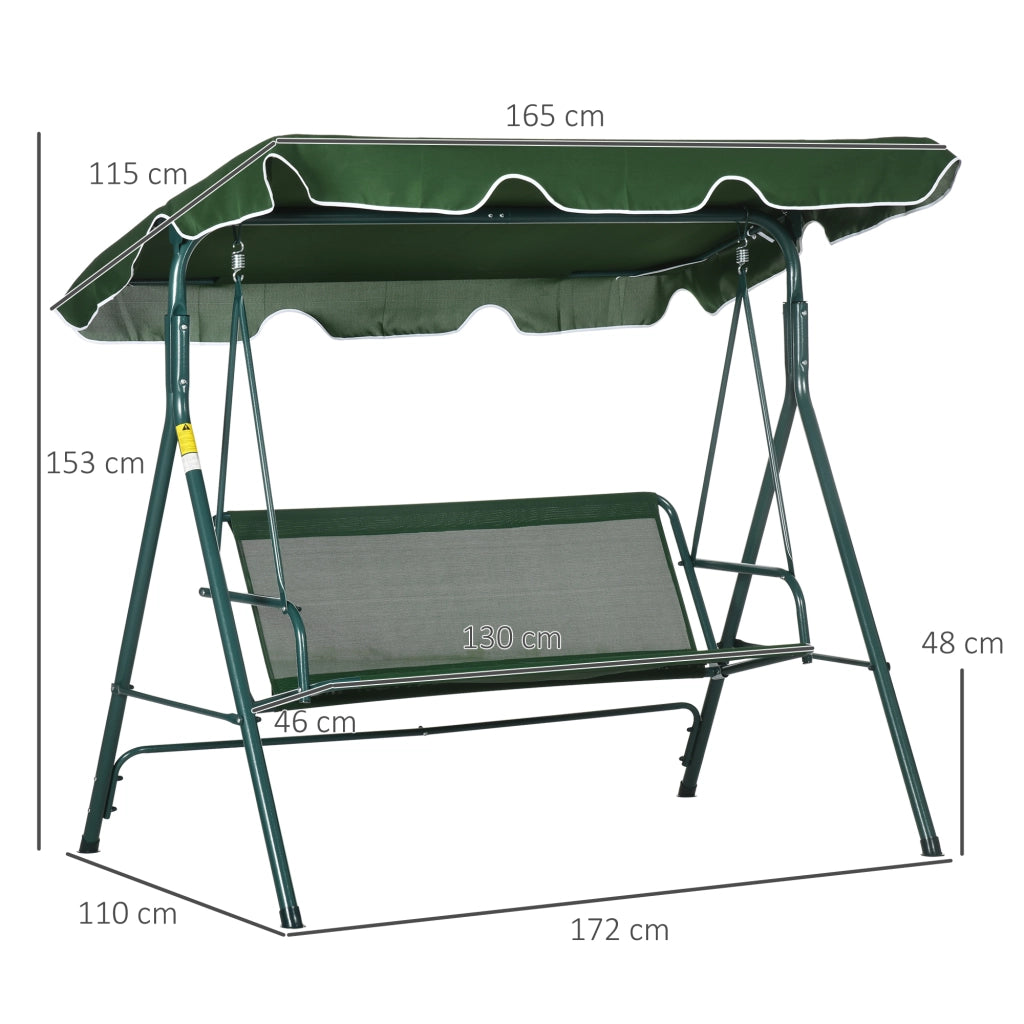 Dondolo da Giardino 3 Posti in Acciaio e Teslin con Tetto Parasole, 172x110x153 cm, Bianco e Verde