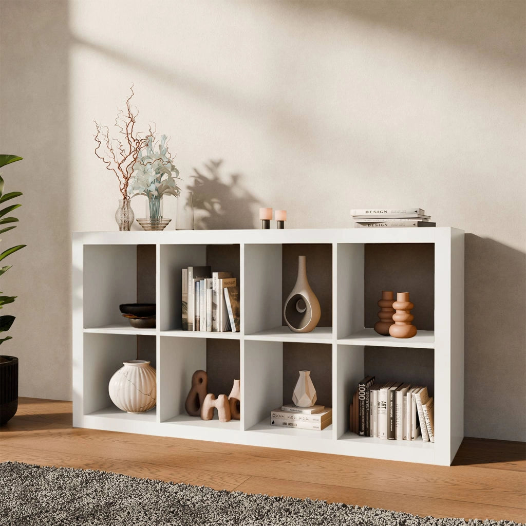 Libreria a 4 livelli con 8 scomparti, bianco