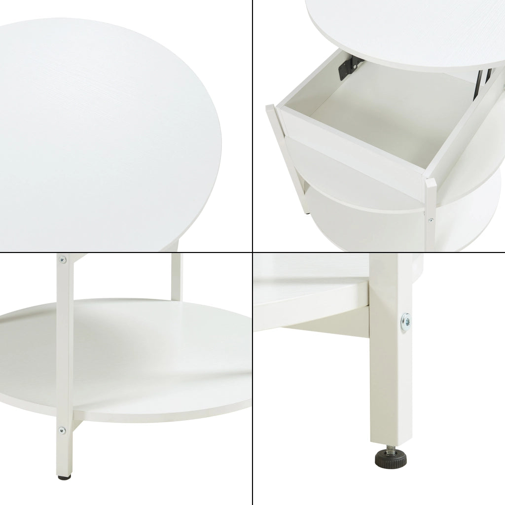 Tavolino da Caffè Kandas con Piano Rotondo Sollevabile (ØxA): 70x49 cm - Bianco [en.casa]
