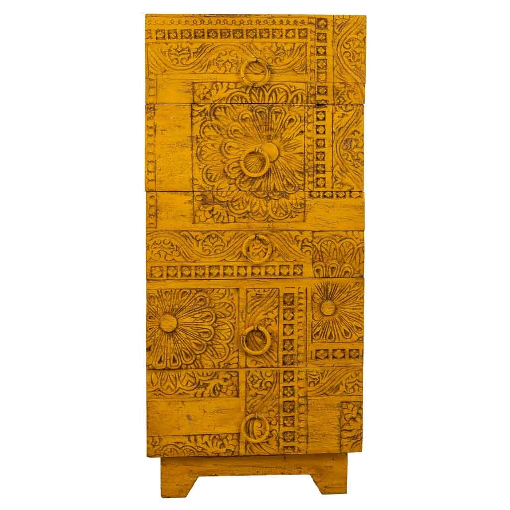 Cassettiera in legno fatta a mano gialla 45x40x100h