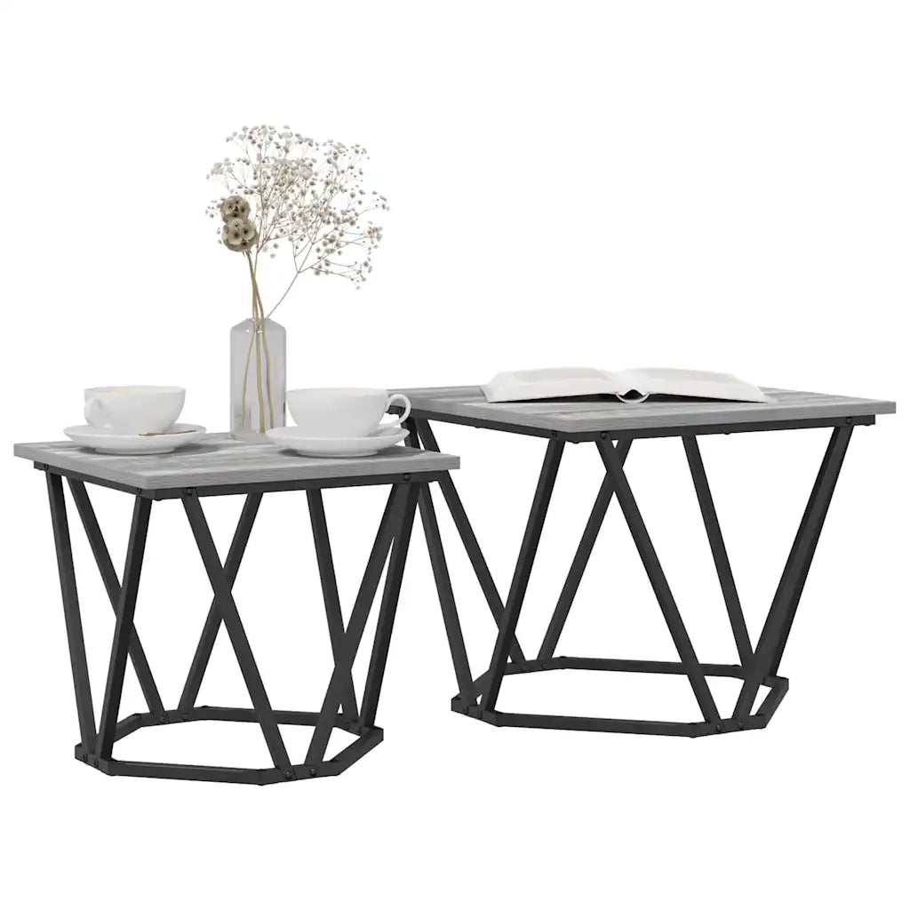 Set tavolini 2 pcs Grigio Sonoma Legno ingegnerizzato e acciaio 868270