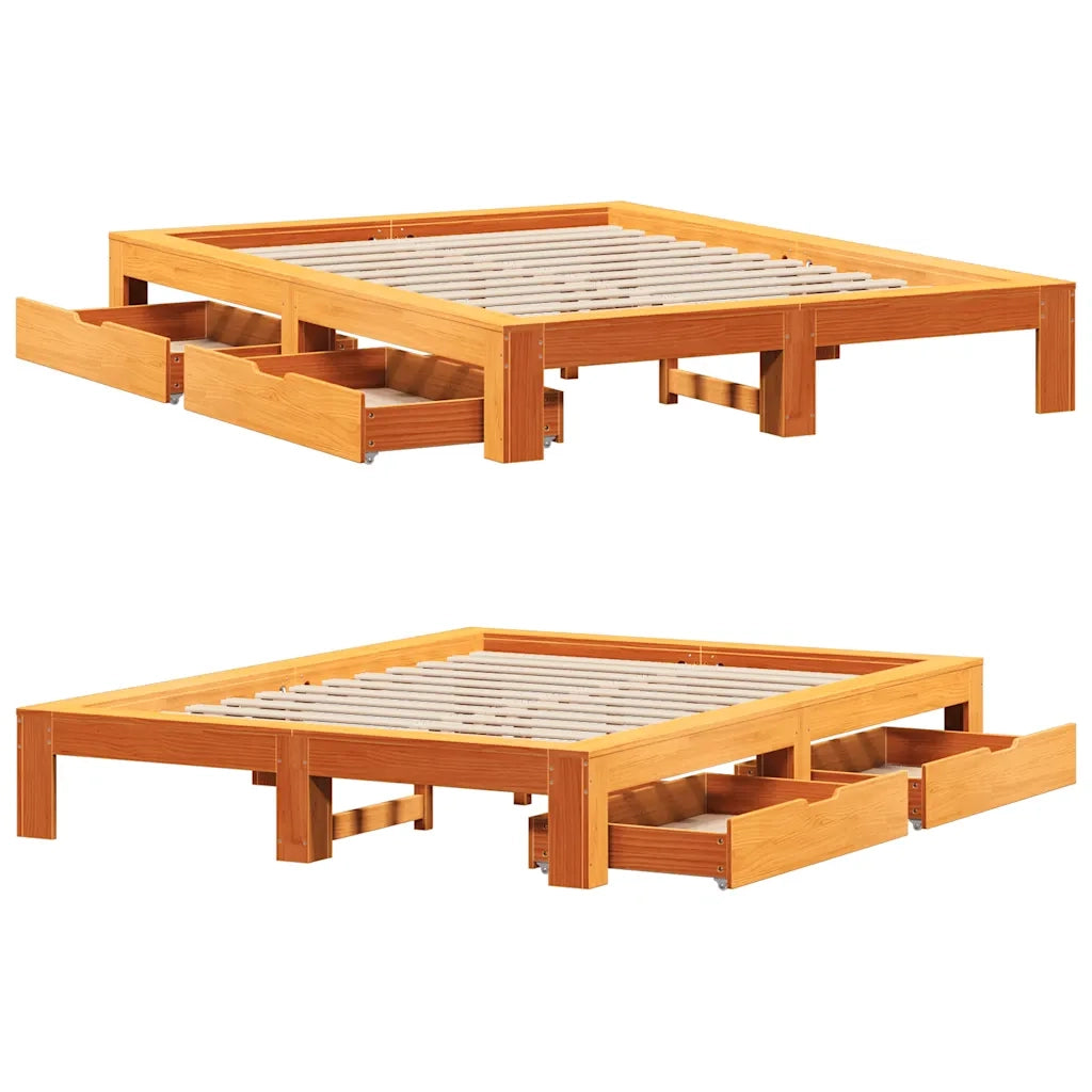 Letto senza Materasso Marrone Cera 140x190 cm in Legno di Pino 3309013