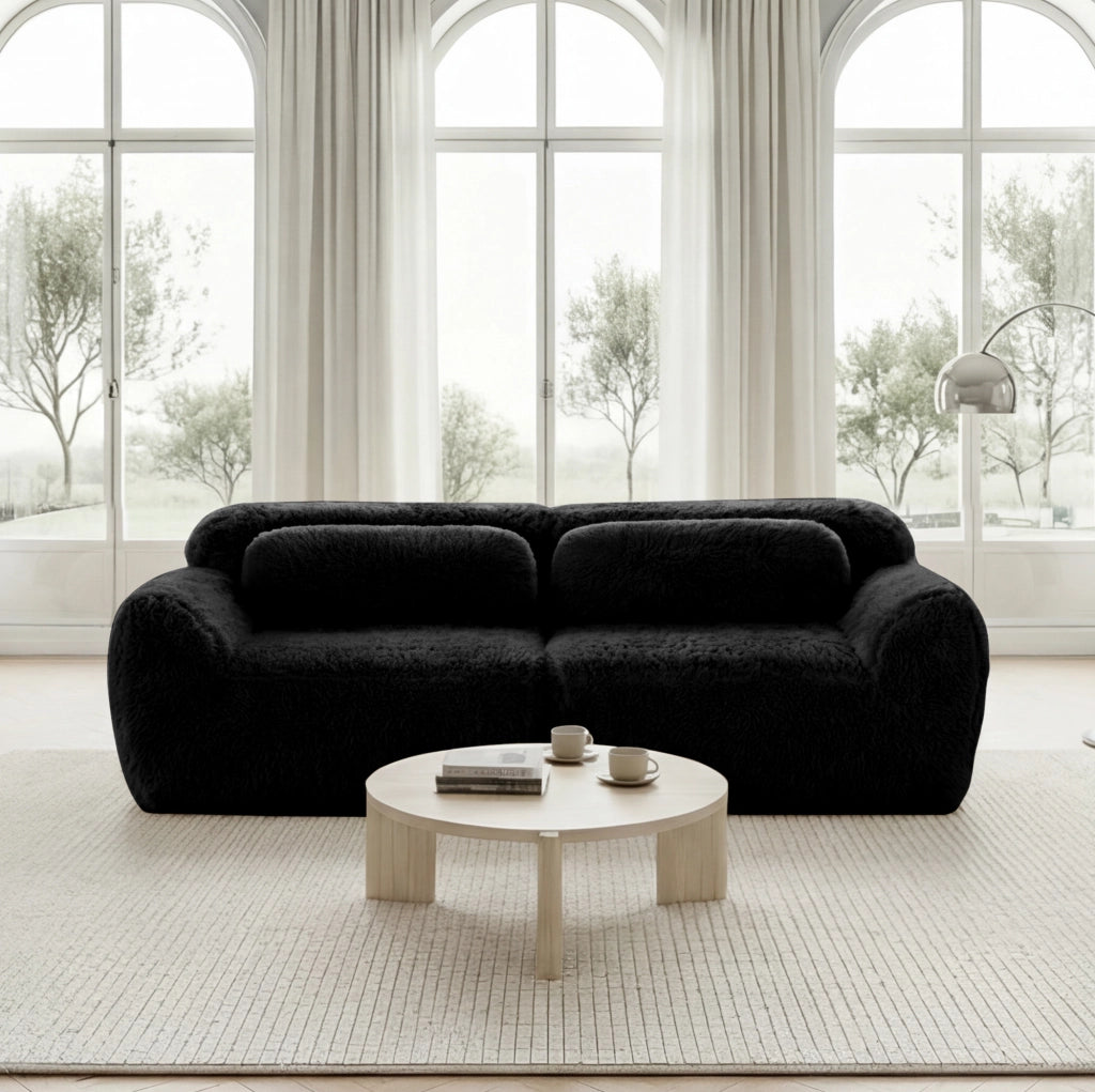 Divano modulare 2 posti in tessuto plush nero; design senza struttura con base antiscivolo