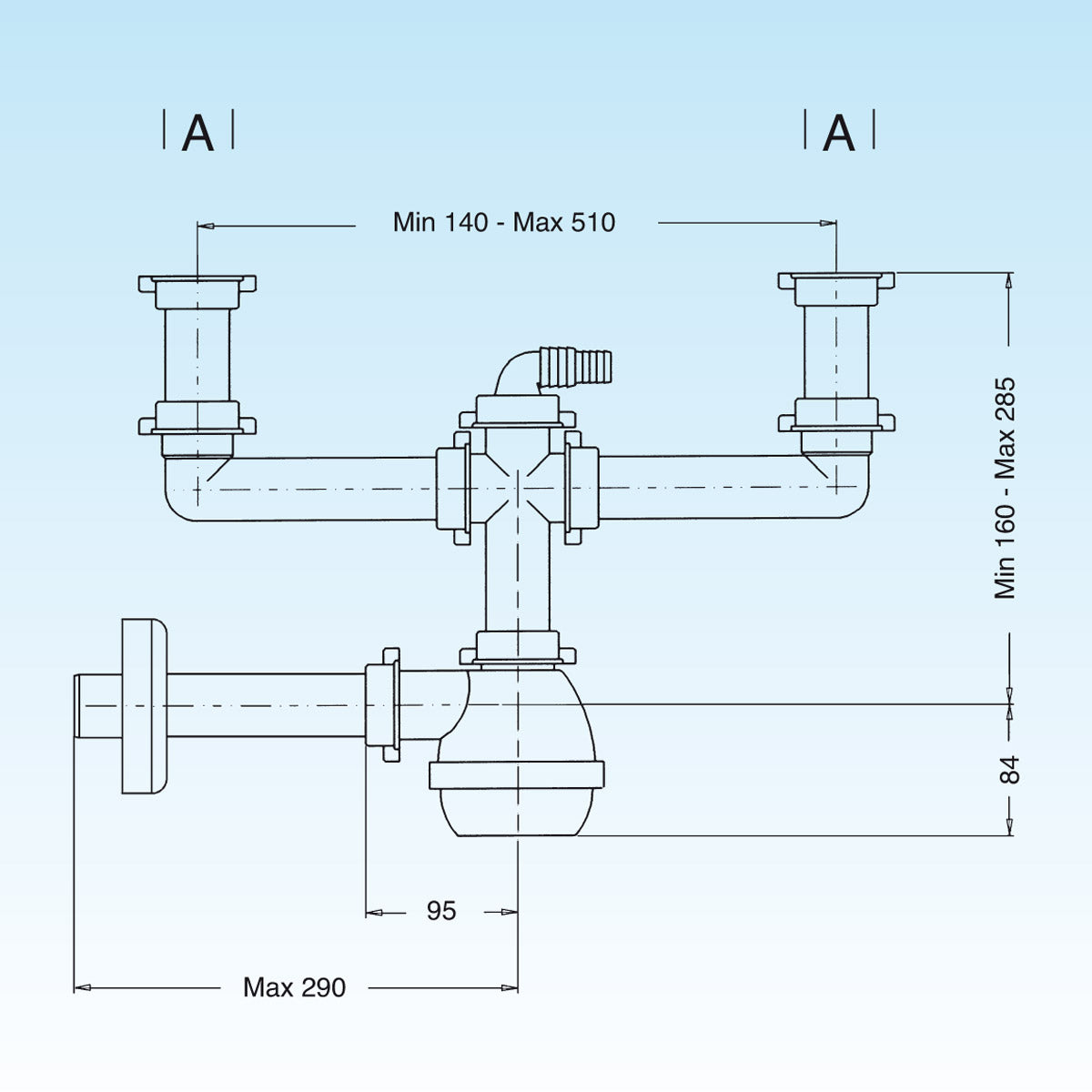 SIFONE 2 VIE SENZA PILETTA PER LAVELLO ACCIAIO/CERAMICA CON ATTACCO LAVASTOVIGLIE 11/2ø40   LIRA SPA