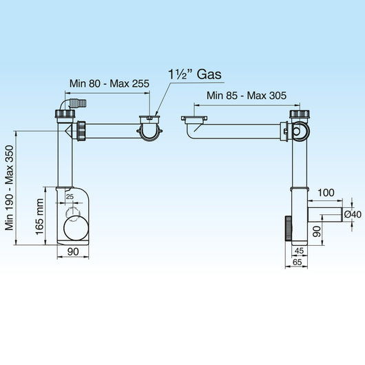 Sifone salvaspazio ispezionabile per lavelli ad una vasca 11/2 D. 40 mm Grigio LIRA
