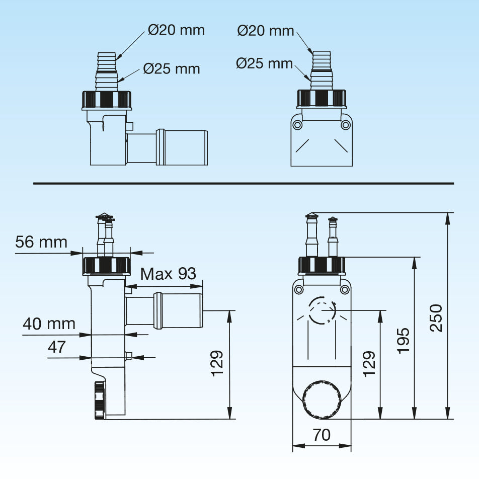 SIFONE LAVATRICE SALVA SPAZIO NT CLIMA- D. 8-12 / D. 14-16- LIRA
