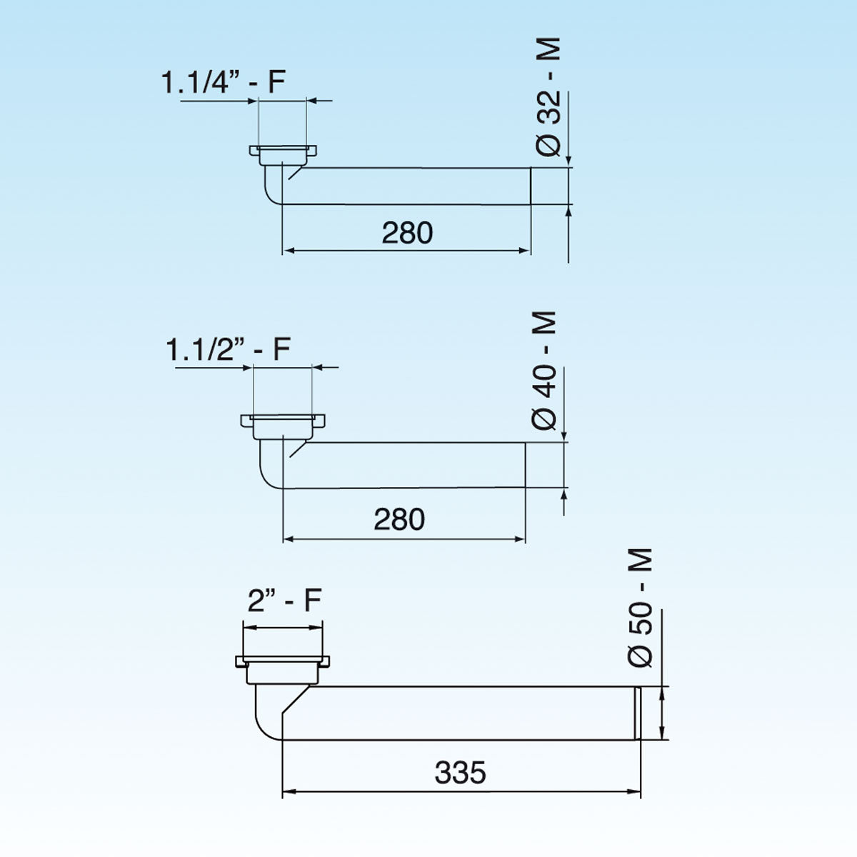 PROLUNGA JOLLY CURVA 32 X 280 - 11/4- Diam. 32 x 280- LIRA