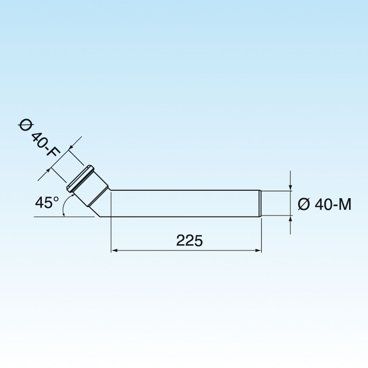 PROLUNGA JOLLY CURVA 45  ° DIAM. 40X225- Diam. 40 x 225 mm- LIRA
