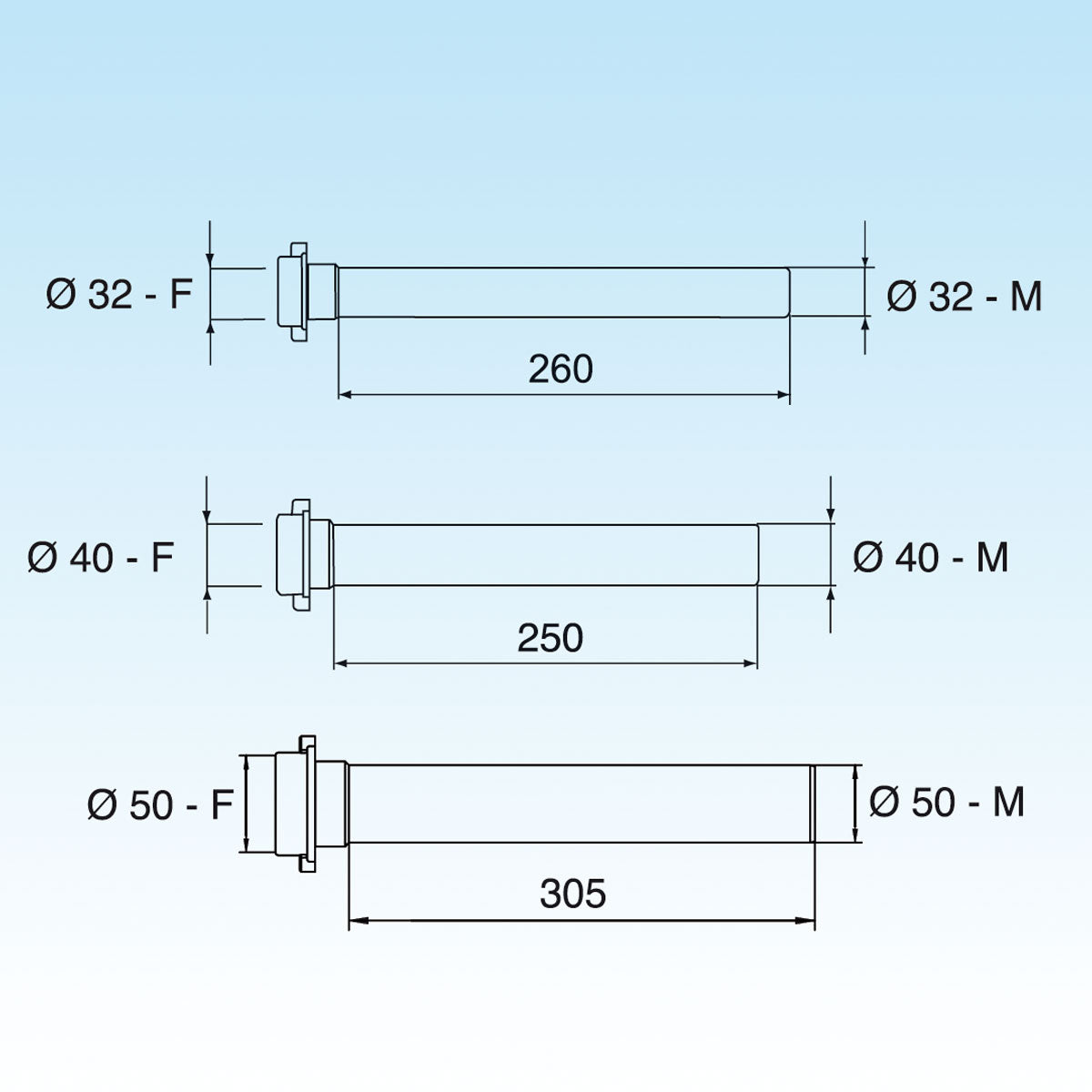 PROLUNGA JOLLY DIRITTA DIAM. 40x250 - 11/2- Diam. 40 x 250- LIRA