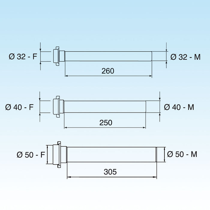 PROLUNGA JOLLY DIRITTA DIAM. 40x250 - 11/2- Diam. 40 x 250- LIRA