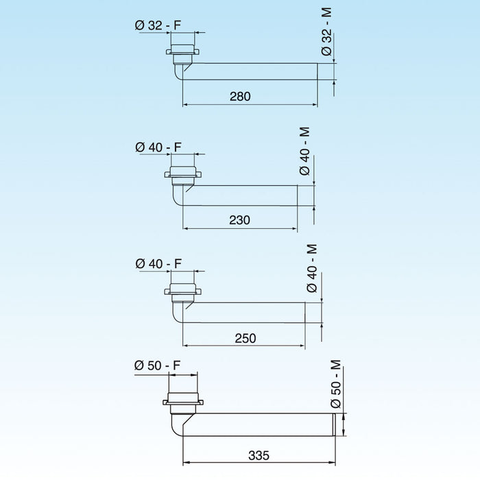 PROLUNGA JOLLY CURVA DIAM. 40 x 230 - 1 1/2- Diam. 40 x 230- LIRA