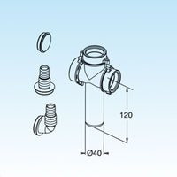 RACCORDO 3 VIE DIAM. 40 CON ATTACCO LAVATRICI E LAVASTOVIGLIE 120MM- Diam. 40 x 120mm- LIRA