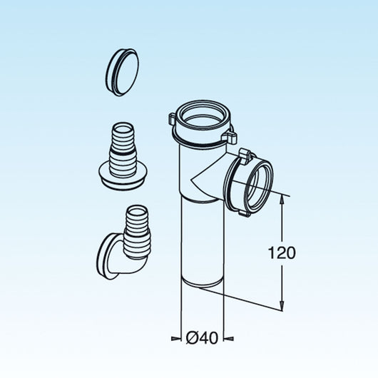 RACCORDO 2 VIE DIAM. 40 CON ATTACCO LAVATRICI E LAVASTOVIGLIE 120MM- Diam. 40 x 120mm- LIRA