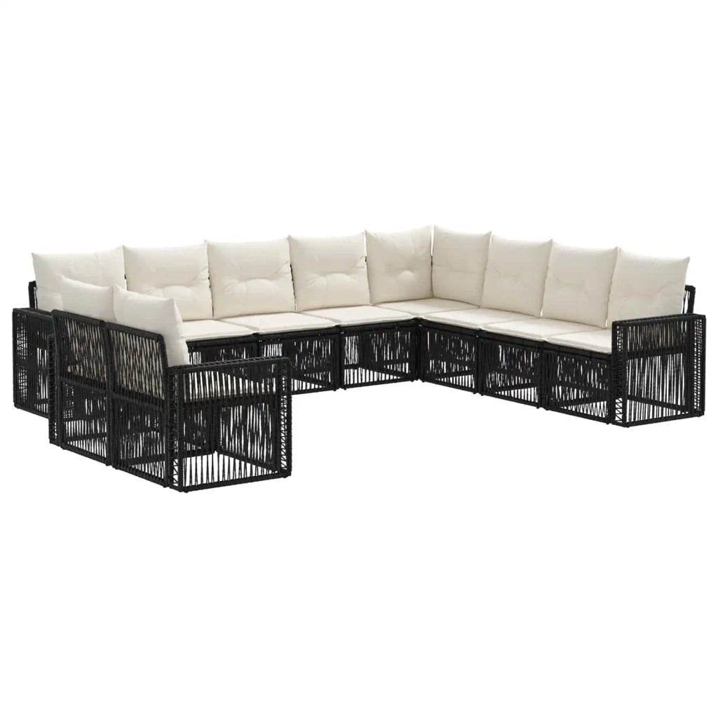 Set Divano da Giardino 10 pcs Nero e Bianco Crema polyrattan 3435169