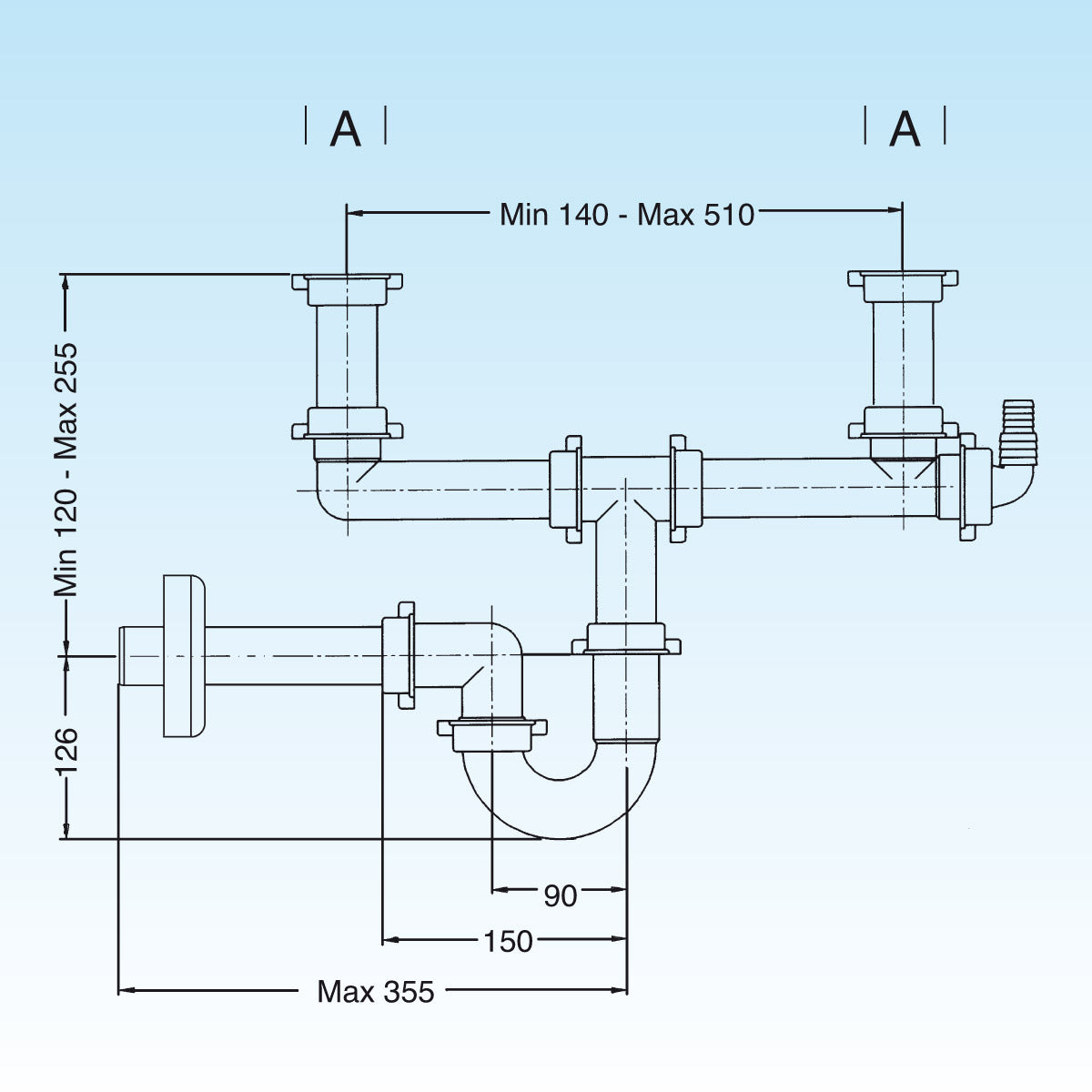 SIFONI A TUBO PER LAVELLI A DUE VASCHE CON ATTACCO LAVASTOVIGLIE- 11/2- LIRA- pezzi 1