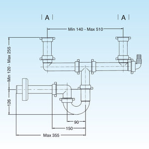 SIFONI A TUBO PER LAVELLI A DUE VASCHE CON ATTACCO LAVASTOVIGLIE- 11/2- LIRA- pezzi 1