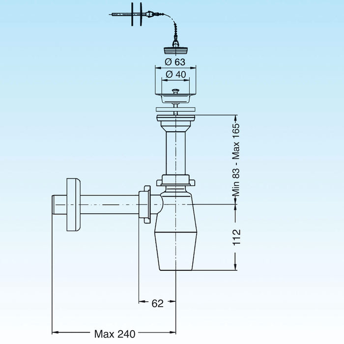 SIFONE A BOTTIGLIA PER LAVABO CON PILETTA e catenella 11/4 x 32- LIRA- pezzi 1