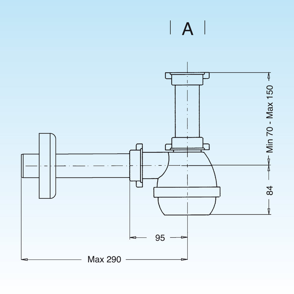 SIFONE TIPO M PER LAVELLI INOX AD 1 VIA SENZA PILETTA (MARCHIO LIRA)- 11/2- LIRA- pezzi 1