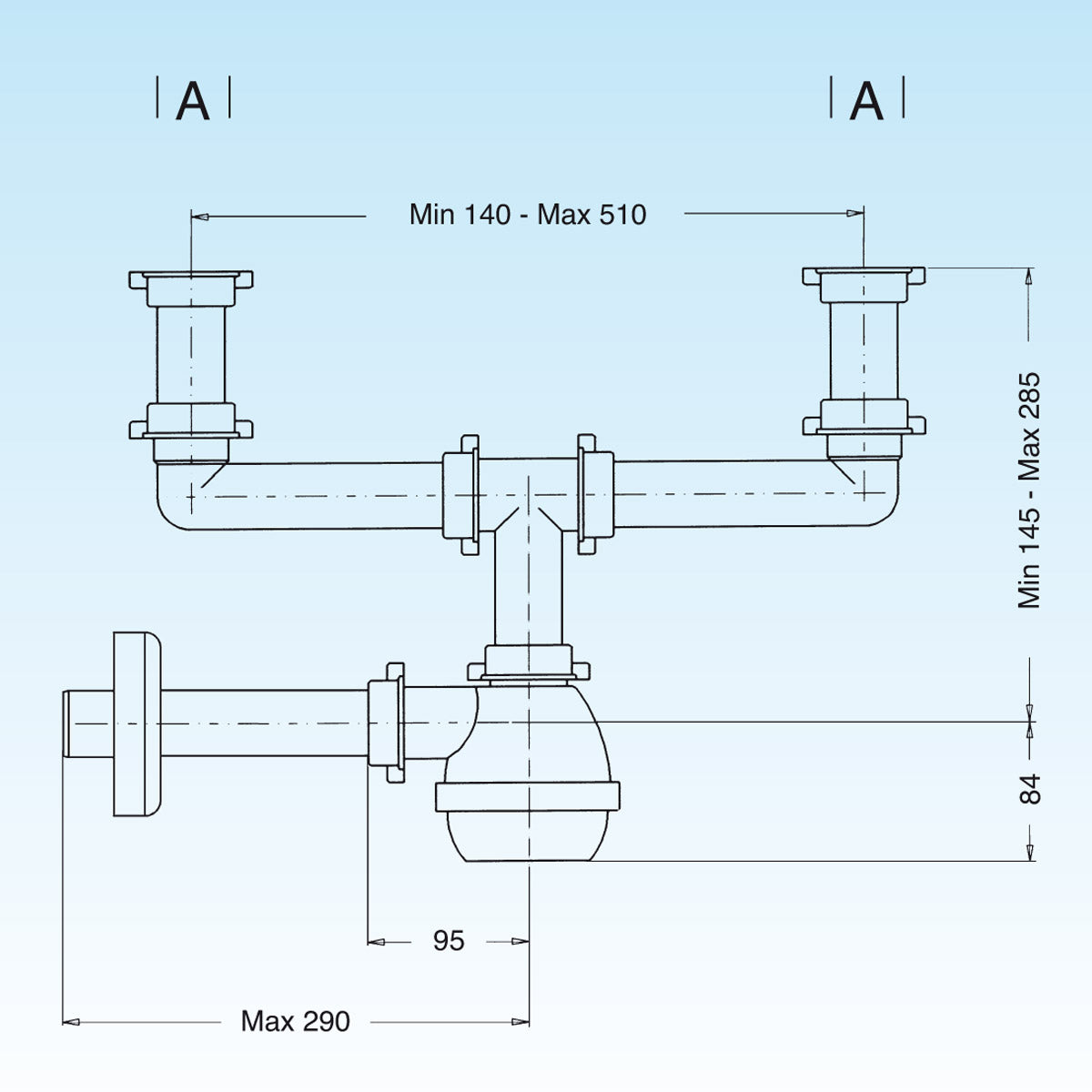 SIFONE TIPO M PER LAVELLI INOX A 2 VIE SENZA PILETTA (MARCHIO LIRA)- 11/2- LIRA- pezzi 1