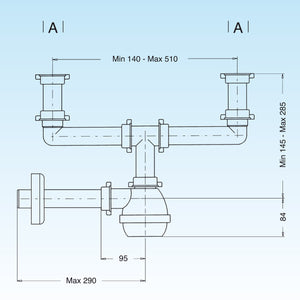 SIFONE TIPO M PER LAVELLI INOX A 2 VIE SENZA PILETTA (MARCHIO LIRA)- 11/2- LIRA- pezzi 1