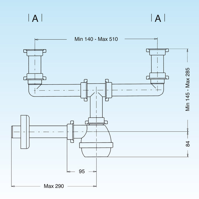 SIFONE TIPO M PER LAVELLI INOX A 2 VIE SENZA PILETTA (MARCHIO LIRA)- 11/2- LIRA- pezzi 1