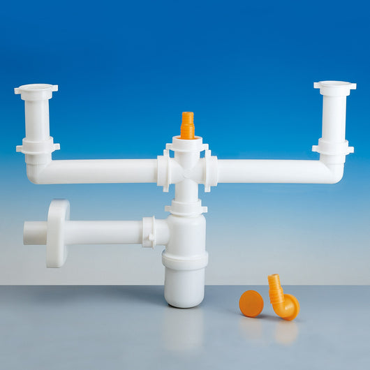 SIFONE A BOTTIGLIA PER LAVELLO 2V CON ATTACCO LAVASTOVIGLIE VERT- 2 vasche- LIRA- pezzi 1