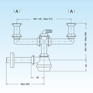 SIFONE TIPO M PER LAVELLI A 2 VIE CON ATTACCO LAVASTOVIGLIE VERTICALE- 11/2- LIRA- pezzi 1