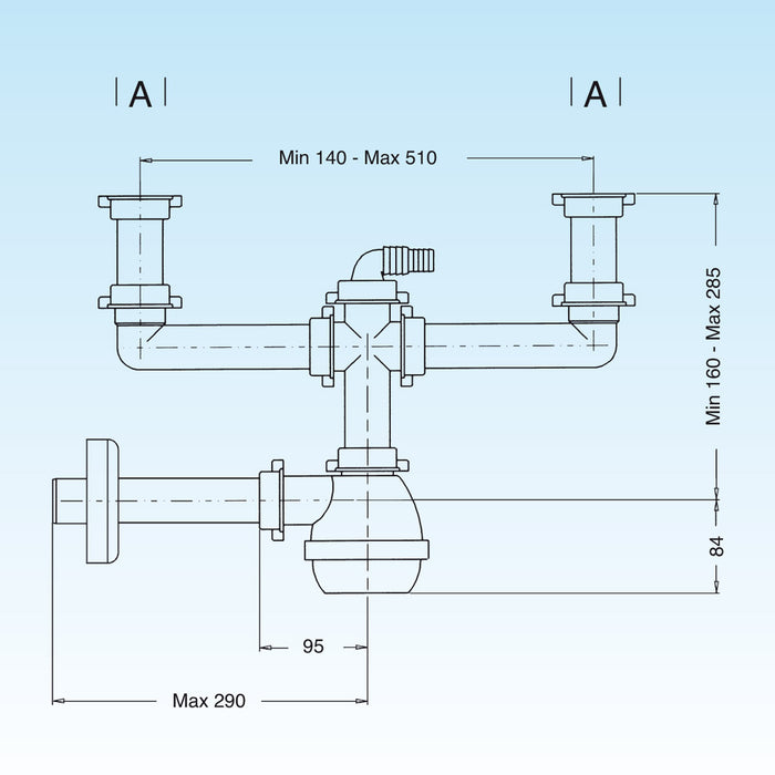 SIFONE TIPO M PER LAVELLI A 2 VIE CON ATTACCO LAVASTOVIGLIE VERTICALE- 11/2- LIRA- pezzi 1