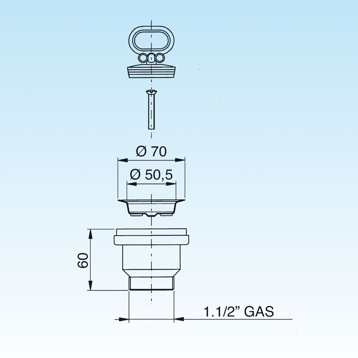 PILETTA UNIVERSALE COMPLETA SENZA TP PER LAVELLO CON FORO DM 60- LIRA- pezzi 1