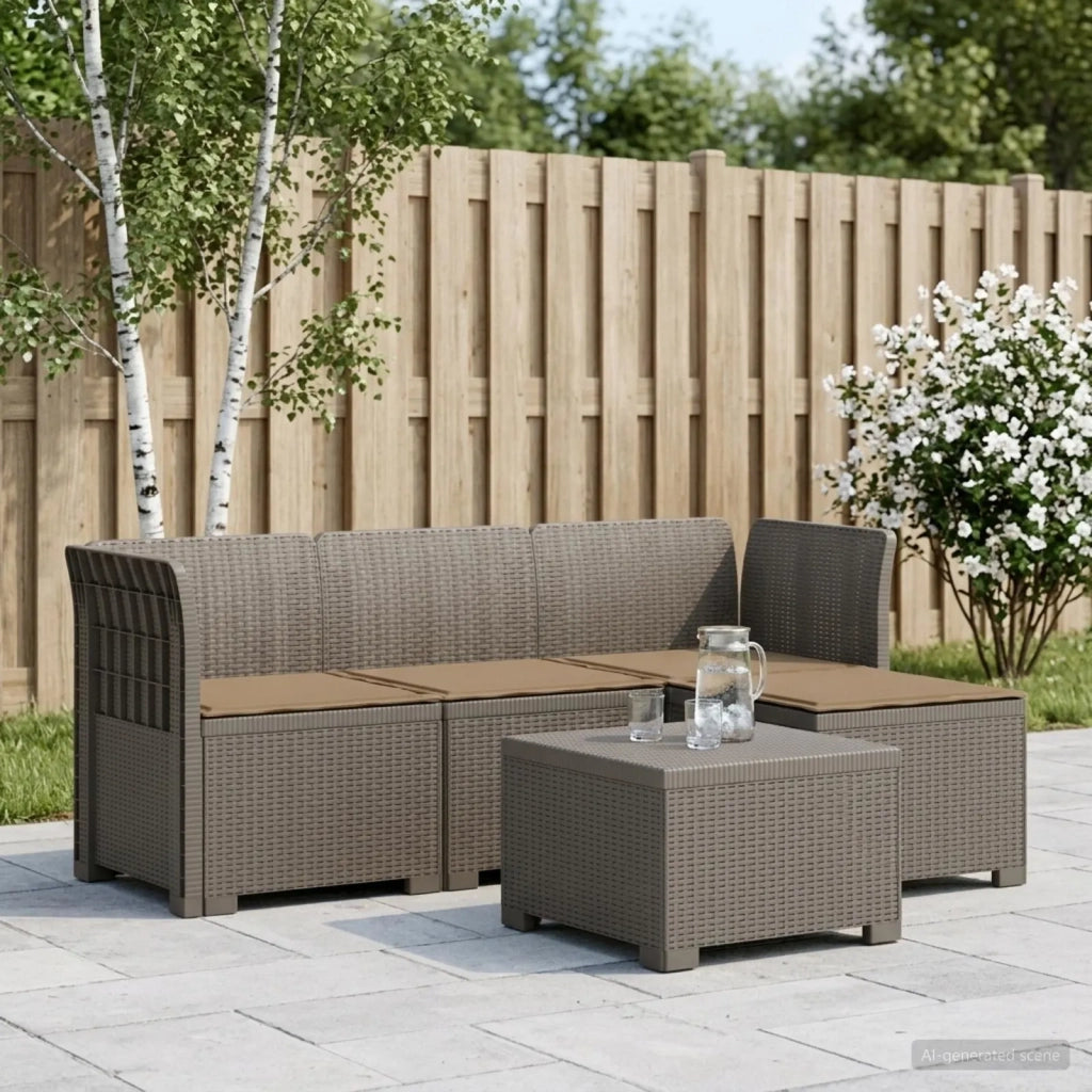 Divano da giardino 4 posti con cuscini aspetto rattan PP 3443940
