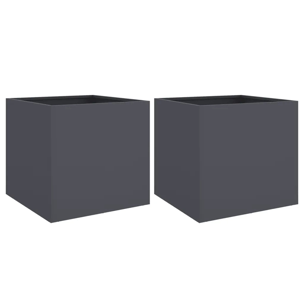 2 pz Fioriere | Cassetta per fiori | Vaso Antracite 49x47x46 cm Acciaio