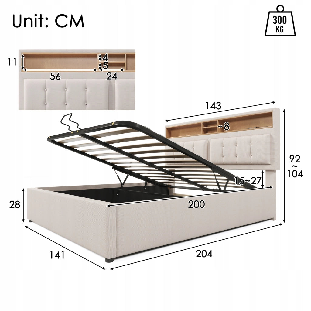 Letto imbottito 140x200 - Xylo - USB e struttura