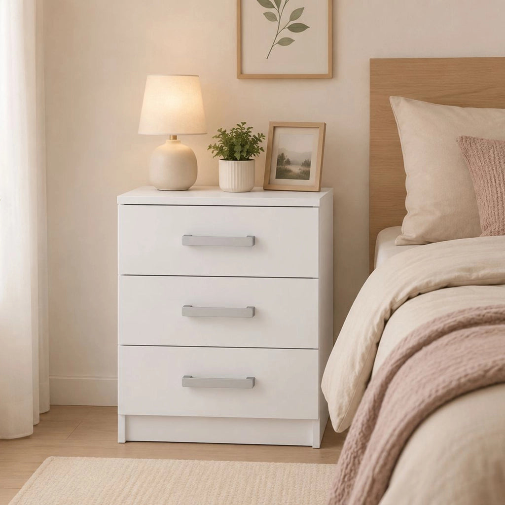 Lebale, Comodino 3 Cassetti, 46x43x59h cm Bianco